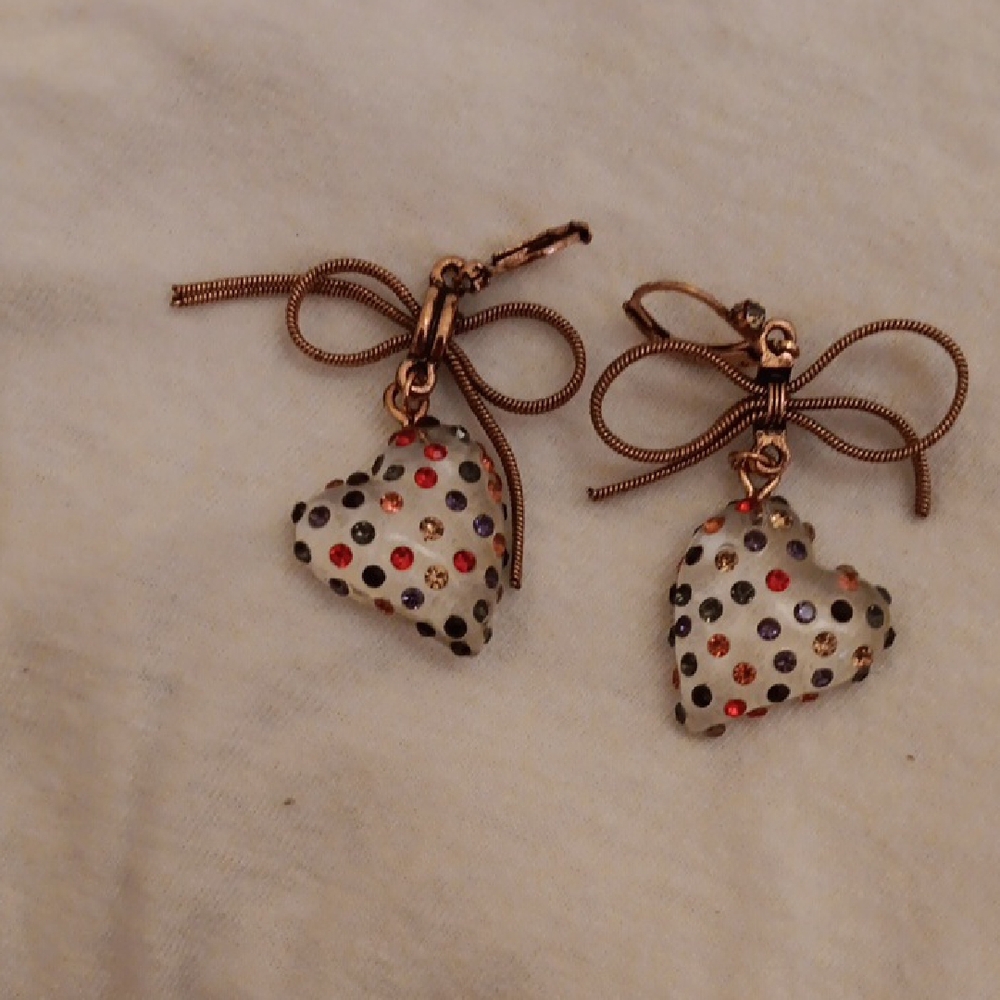 Betsey Johnson Red and Pink Heart Polka Dot Earrings